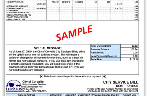 Sample city services bill showing new changes to the layout