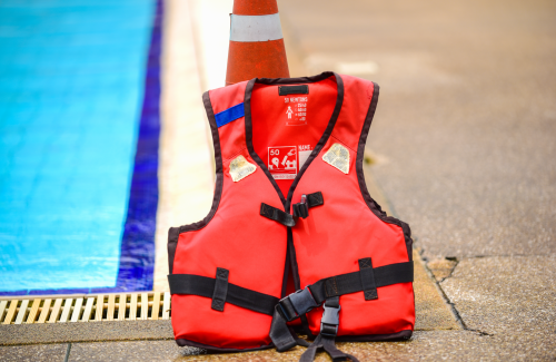 life jacket by a pool