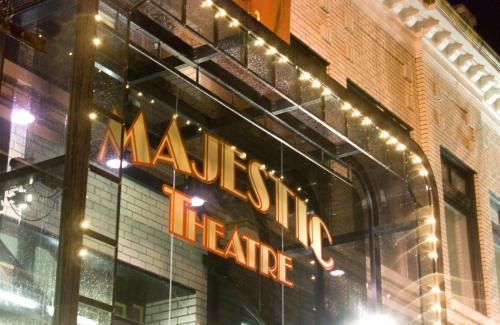 The Majestic Theatre's lights at night