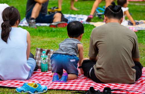 family at concert in park