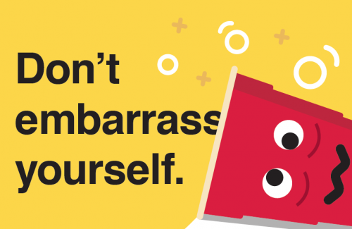 Graphic showing a red party cup tipped over on its side, with the words "Don't embarrass yourself."