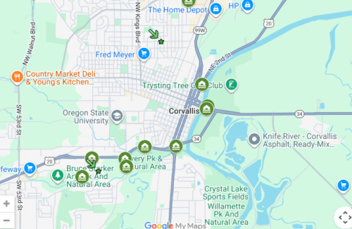 Decorative map showing current hazards in Corvallis