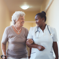 Nurse helping senior woman