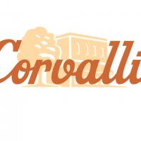 Corvallis with neighborhood block building in the background in orange