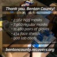 Pile of donations with statistics superimposed on a black background