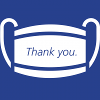 Mask graphic with text saying "Thank you"