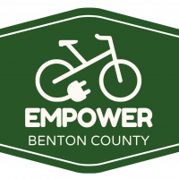 Empower Benton County green banner showing an e-bike with a plug-in cord