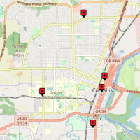 Map of Corvallis showing locations of city facility projects