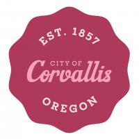City of Corvallis logo medallion in purple marionberry color