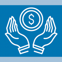 Hands embracing a dollar symbol on a blue background