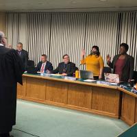 The Mayor and City Councilors take the oath of office in Council Chambers 