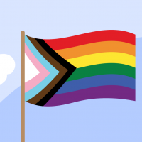 Pride Flag on a blue sky background