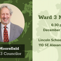 Decorative graphic featuring a portrait of Councilor Jim Moorefield