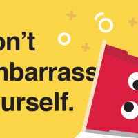 Graphic showing a red party cup tipped over on its side, with the words "Don't embarrass yourself."