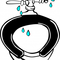 clipart of a toilet with blue water droplet leaks 