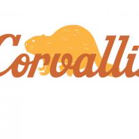 C0rvallis logo with an orange beaver in the background
