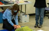 Participants conduct a head-to-toe assessment of each other during medical training.