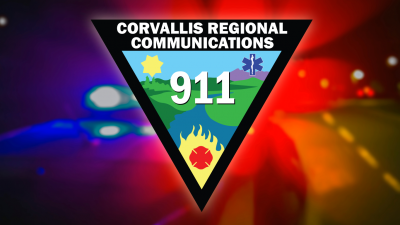 911 Service District 911 Center Logo on a Red and Blue Background