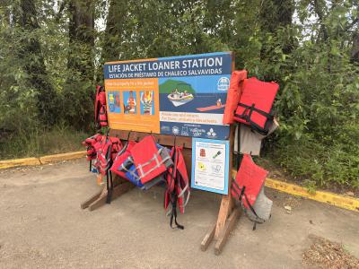 Crystal Lake Kiosk Life Looks Good on You life jacket kiosk at Crystal Lake