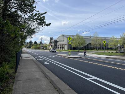 Picture of pedestrian safely crossing at crosswalk