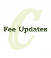City of Corvallis monogram logo in light green with "Fee Updates" in dark green text