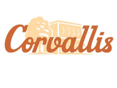 Corvallis with neighborhood block building in the background in orange