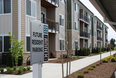 Sidewalk and parking lot at Union at Pacific Highway
