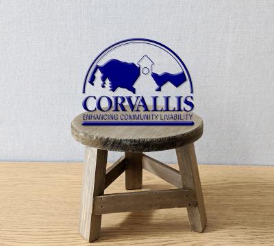 City logo on a three-legged stool