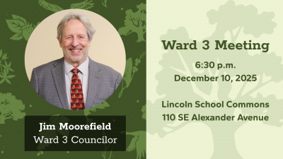 Decorative graphic featuring a portrait of Councilor Jim Moorefield