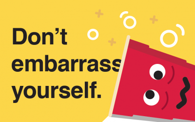 Graphic showing a red party cup tipped over on its side, with the words "Don't embarrass yourself."