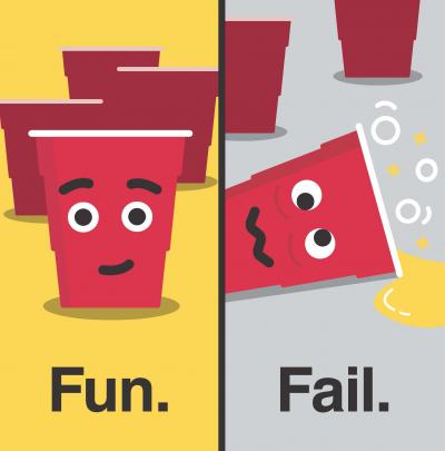 Graphic showing two red party cups with the words "FUN. FAIL."