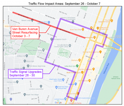 Map of downtown traffic projects in Corvallis