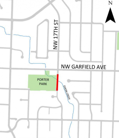 17th St Bike & Pedestrian Bridge Map showing Porter Park & Dixon Creek