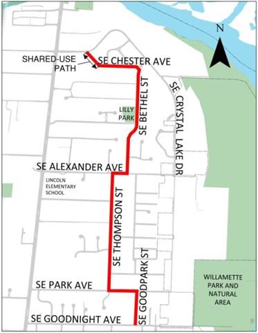 Bikeway Path between SE Crystal Lake Drive & SE Goodnight Ave Bikeway Path between SE Crystal Lake Drive & SE Goodnight Ave