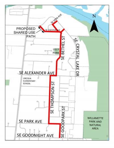 Bikeway Path between SE Crystal Lake Drive & SE Goodnight Ave Bikeway Path between SE Crystal Lake Drive & SE Goodnight Ave