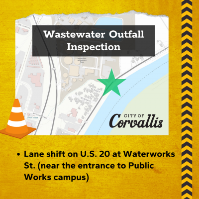 Map showing the location of the wastewater outfall inspection site, marked with a large green star.