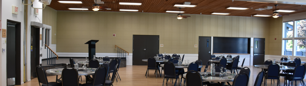 A photo of the Chandler Ballroom setup for an event. 