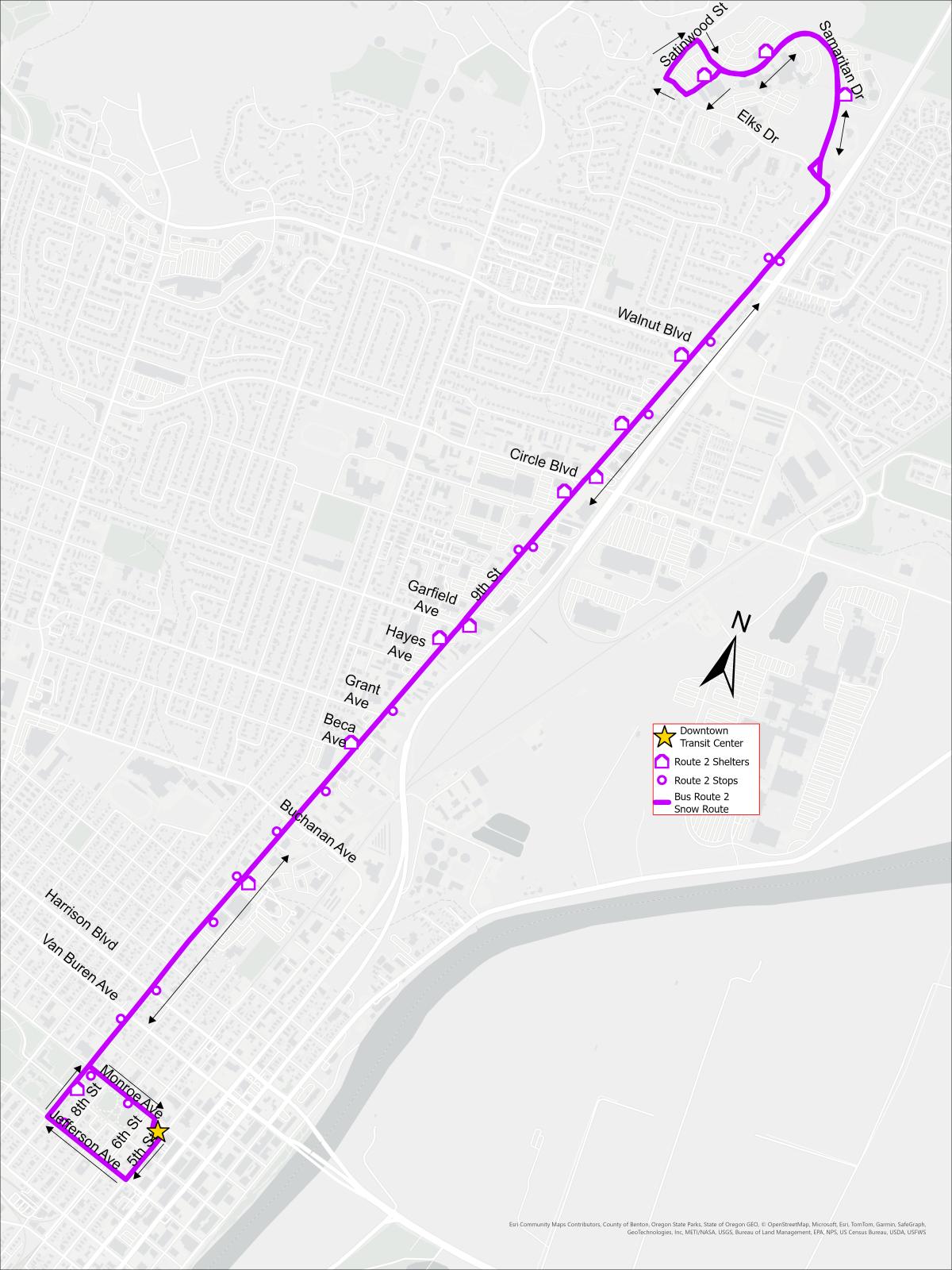 Map of CTS Route 2 Inclement Weather Route