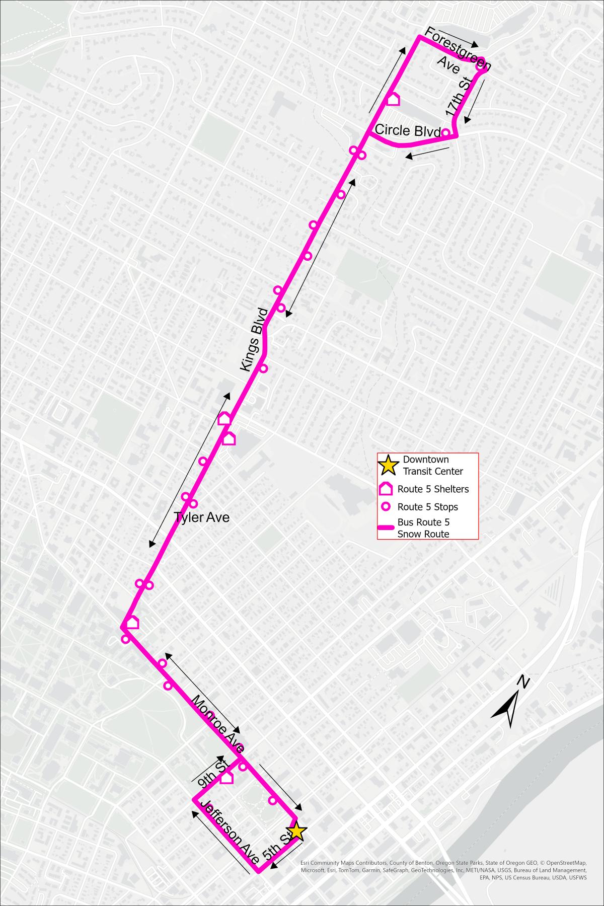 Map of CTS Route 5 Inclement Weather Route