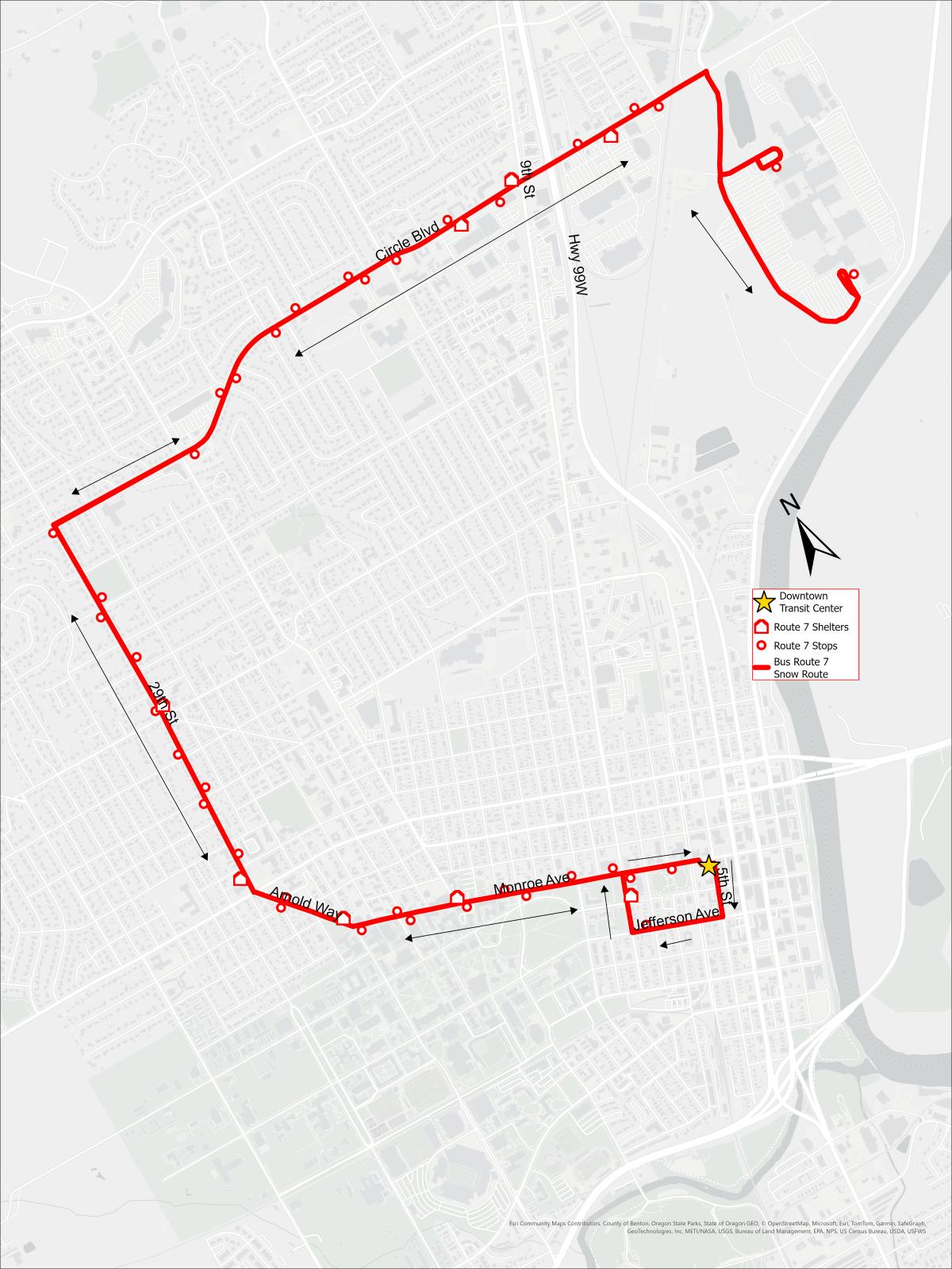 Map of CTS Route 7 Inclement Weather Route