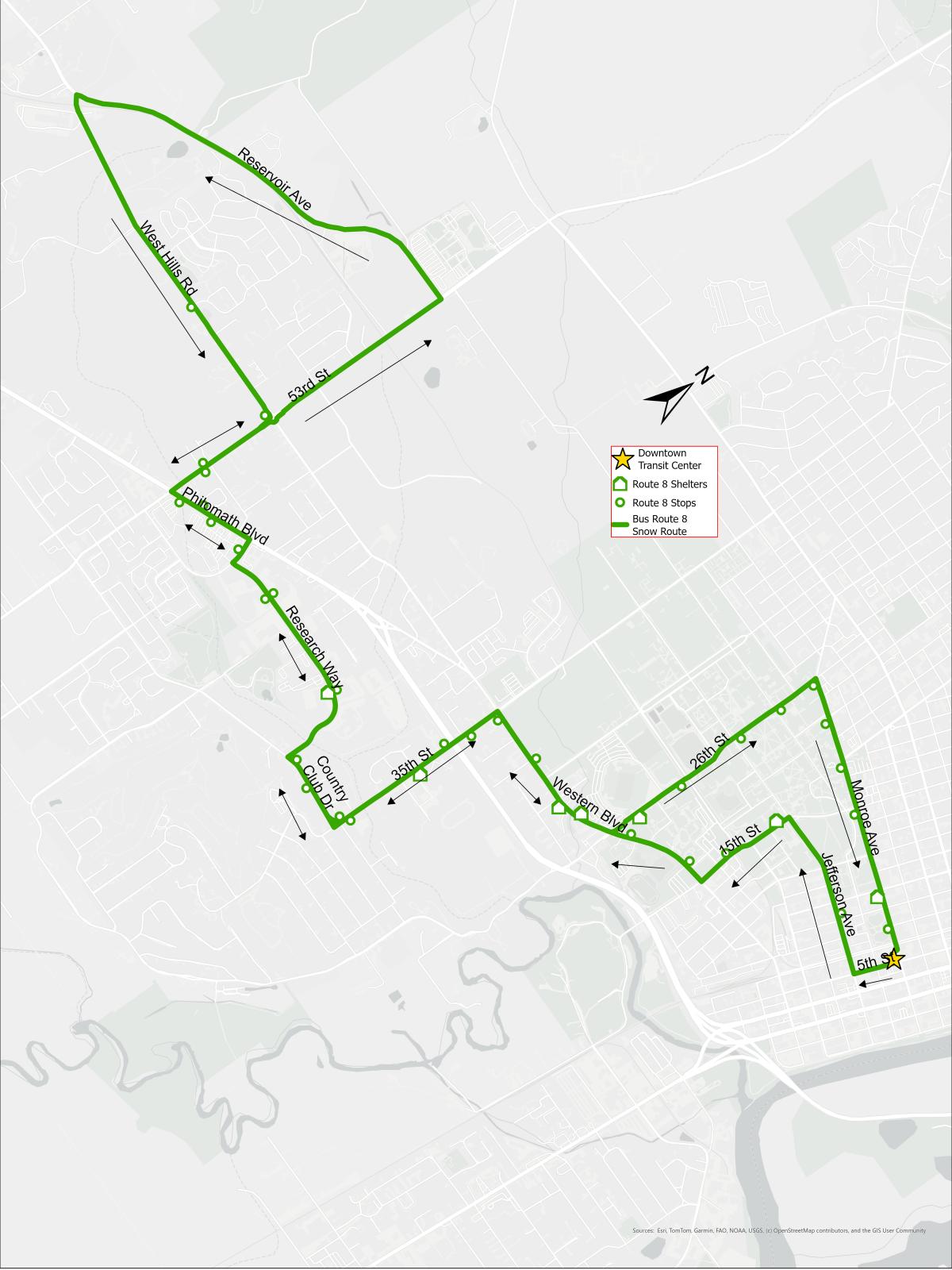 Map of CTS Route 8 Inclement Weather Route