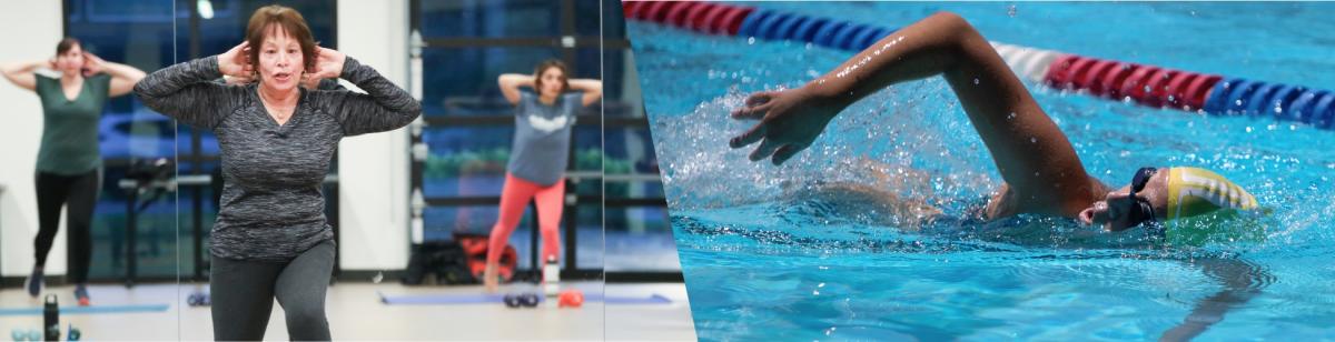 Fitness Class and Lap swim photos side by side
