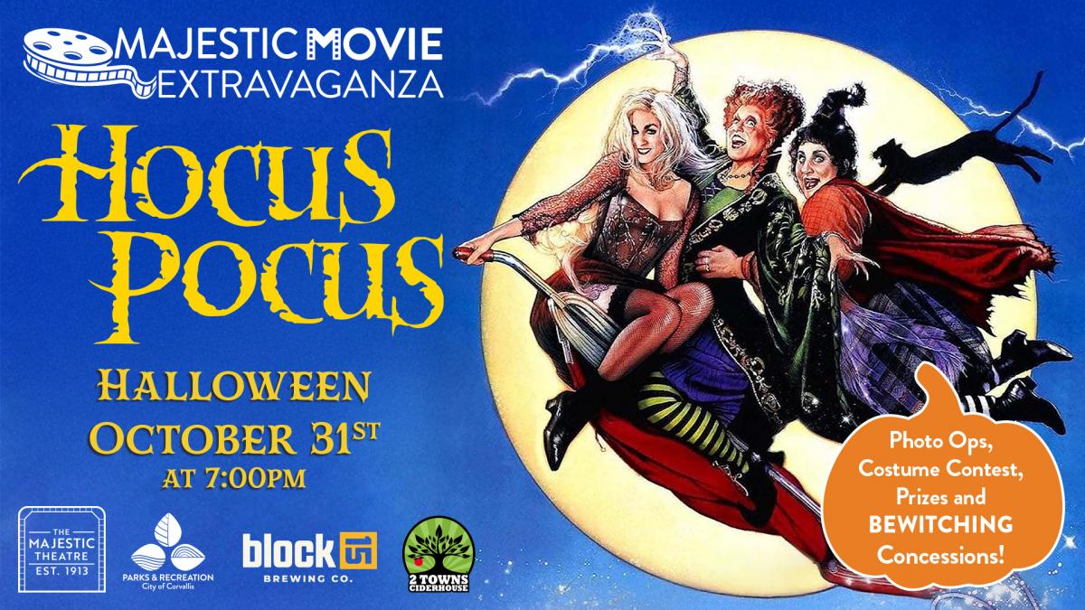 An image depicting the event poster, featuring the title, date, sponsors, and a picture of the Sanderson Sisters of Hocus Pocus.