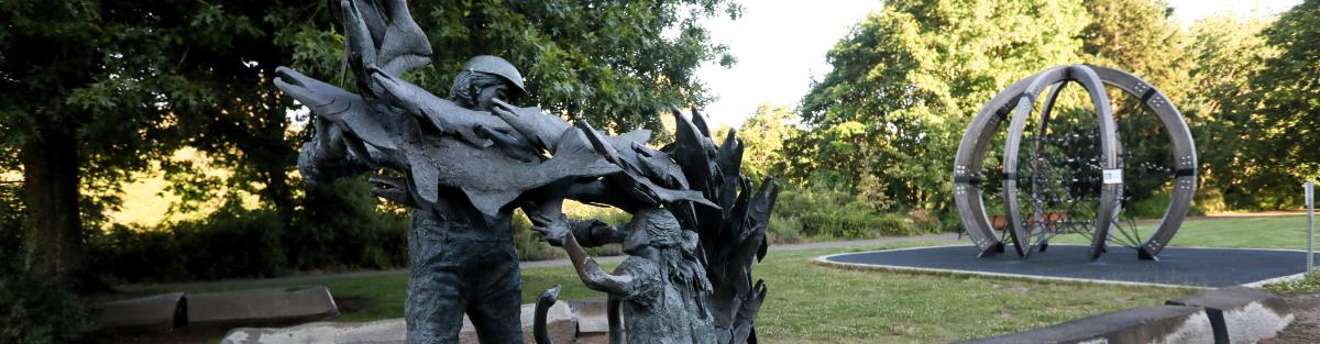 statue and play structure