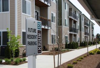 Sidewalk and parking lot at Union at Pacific Highway