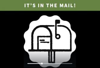 Community survey graphic featuring the green city logo and a black and white pencil drawing of a mailbox.