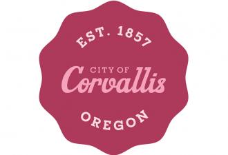 City of Corvallis logo medallion in purple marionberry color