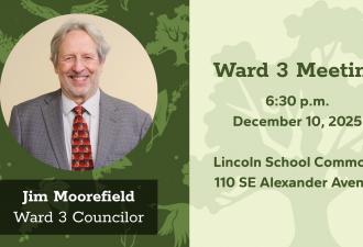 Decorative graphic featuring a portrait of Councilor Jim Moorefield