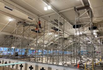 Scaffolding in the pool at Osborn Aquatic Center
