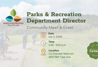 Parks & Recreation Department Director Community Meet & Greet Parks & Recreation Department Director Community Meet & Greet. Image shows cyclists on a paved multi-use path.